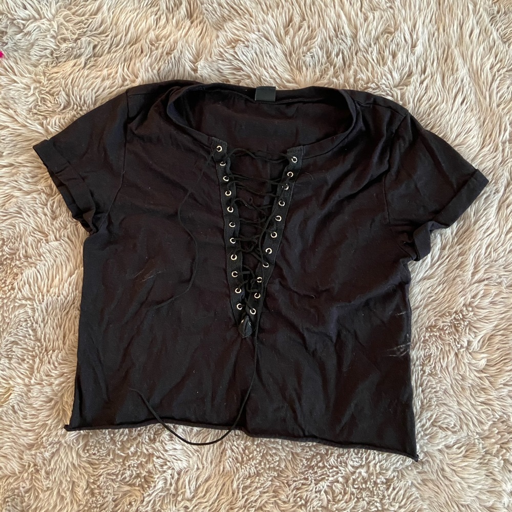 Black lace up tee